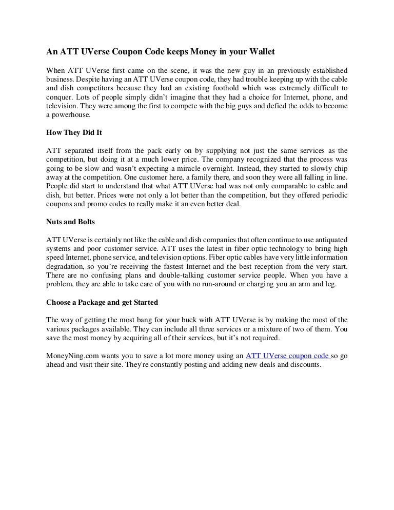 An att u verse coupon code keeps money in your wallet