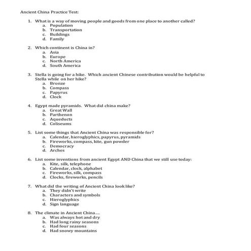 Ancient china practice test | PDF
