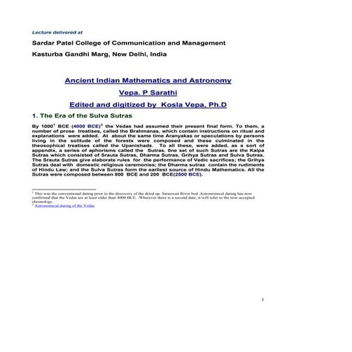 Ancient Indian Mathematics And Astronomy