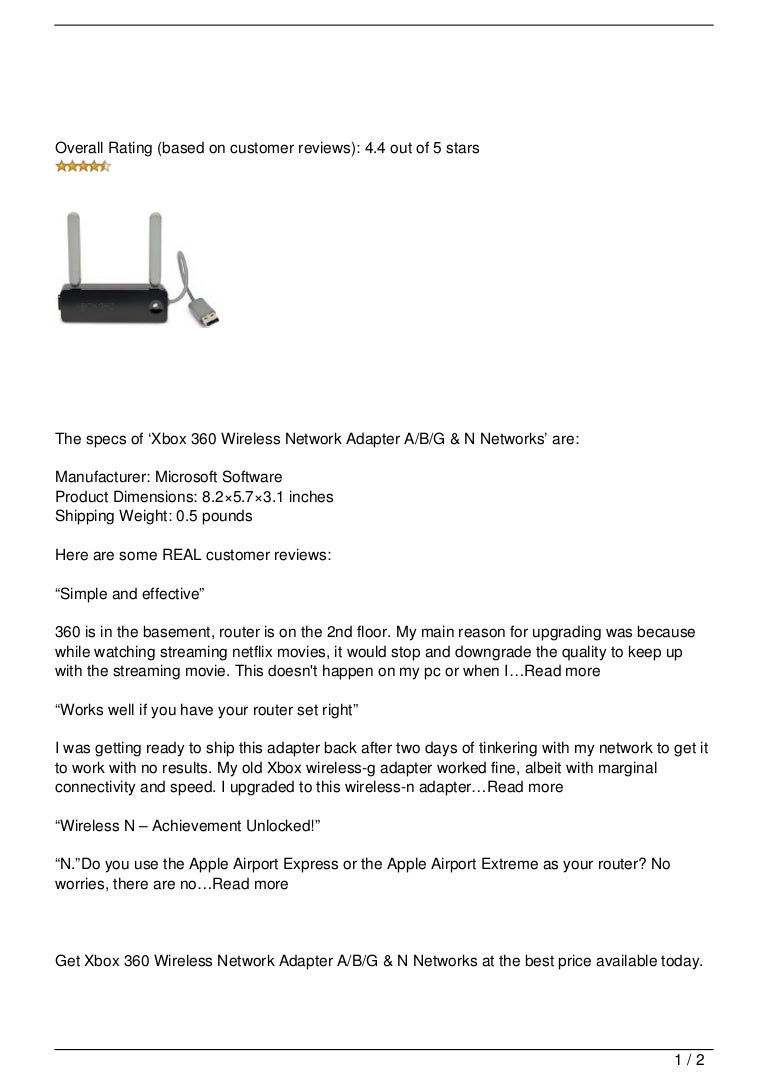 xbox 360 wireless adapter n