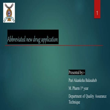 Abbreviated New Drug Application ANDA ppt