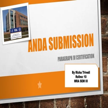 Anda submission and paragraph IV certification