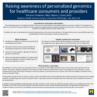 Raising awareness of personalized genomics for healthcare consumers and providers