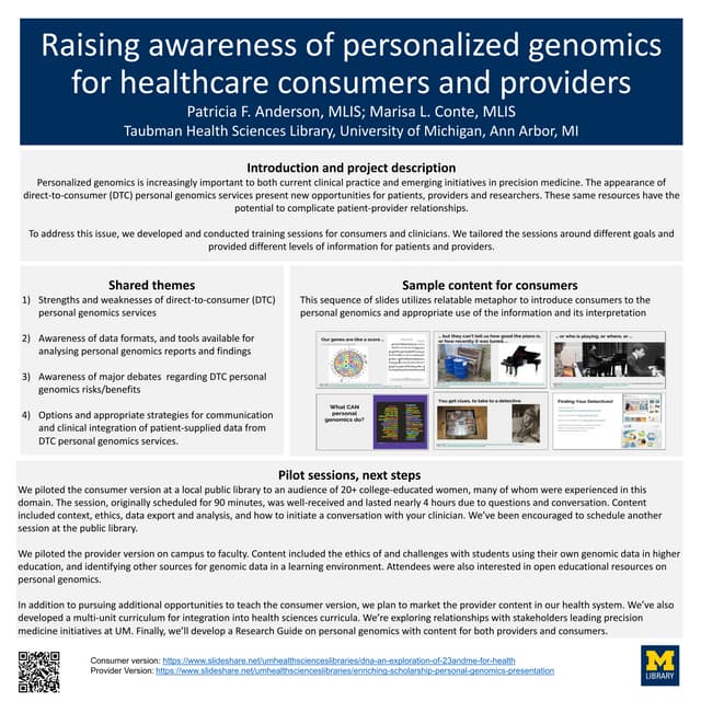 Raising awareness of personalized genomics for healthcare consumers and providers