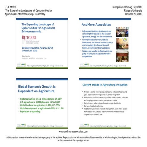 AndMore Associates Ag Entrepreneurship Rutgers 2013 Keynote Presentation Summary