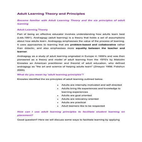 Andragogy how adults learn
