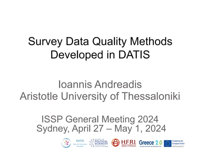Survey Data Quality Methods Developed in DATIS