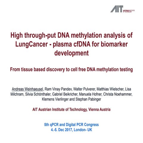 High Through-Put DNA Methylation Analysis of Lung Cancer: Plasma cfDNA for Bi...