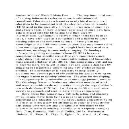 Andrea Walters Week 2 Main Post       The key functional area of n.docx