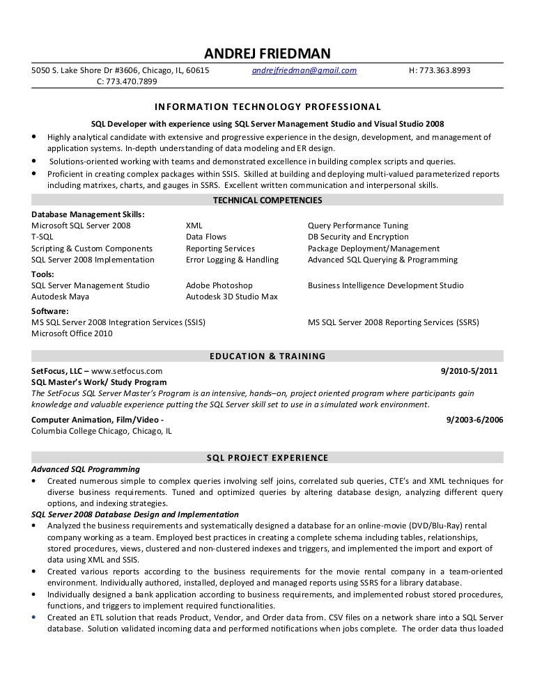 andrej friedman sql developer resume sql developer resume