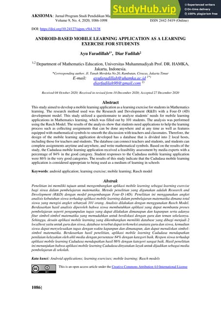 Android Based Mobile Learning Application As A Learning Exercise For Android Based Mobile Learning Application As A Learning Exercise For