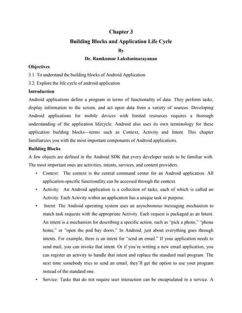 Android building blocks and application life cycle-chapter3