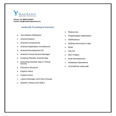 Android Training Institute in Kochi, Cochin, Ernakulam, Kerala