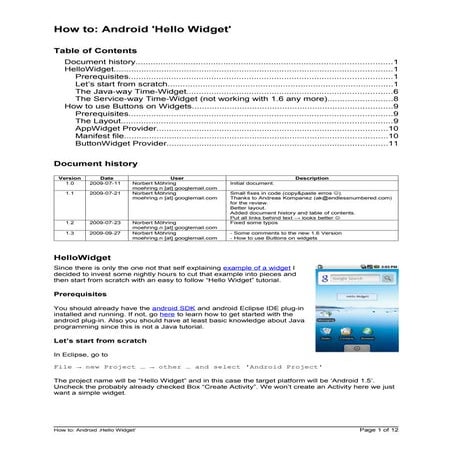 Android howto hellowidget