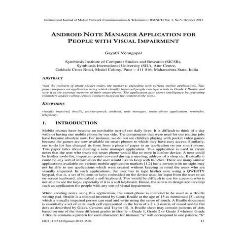 Android note manager application for people with visual impairment