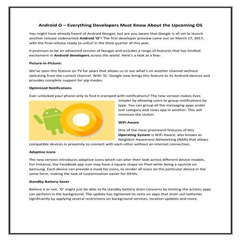 Android O – Everything Developers Must Know About the Upcoming OS