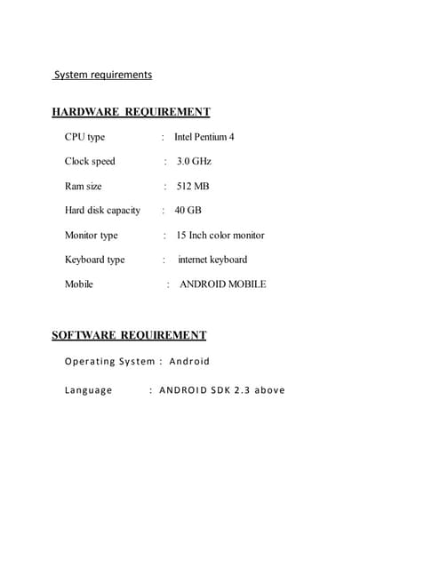 system requirements for android projects