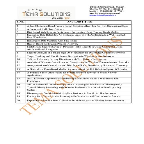 2013 NEW PROJECT TITLES LIST FOR ANDROID