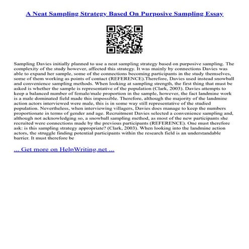 A Neat Sampling Strategy Based On Purposive Sampling Essay