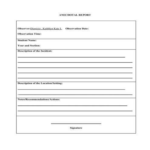 Anecdotal record form