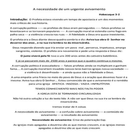 A necessidade de um urgente avivamento