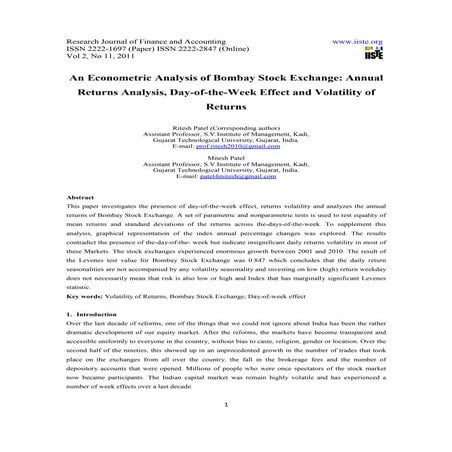 An econometric analysis of bombay stock exchange