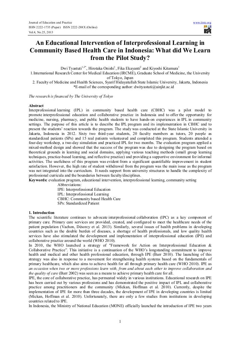 An Educational Intervention Of Interprofessional Learning In Communit