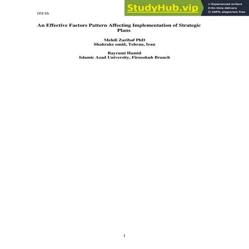 An Effective Factors Pattern Affecting Implementation Of Strategic Plans