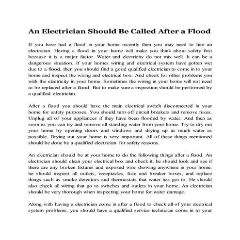 An Electrician Should Be Called After a Flood