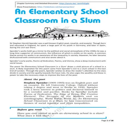 An Elementary School Classroom in a Slum Notes