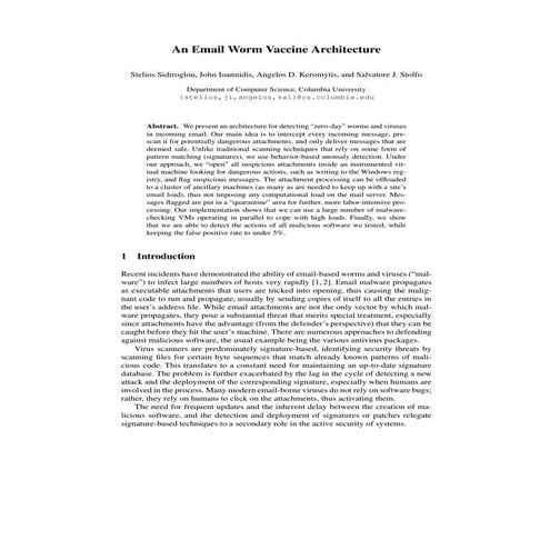 An email worm vaccine architecture