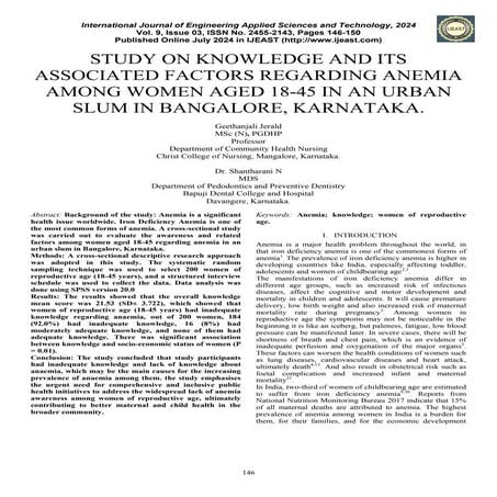 Anaemia among women in Karnataka, India.