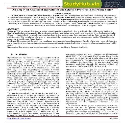 An Empirical Analysis Of Recruitment And Selection Practices In The Public Se...