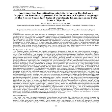 An empirical investigation into literature in english as a support to 