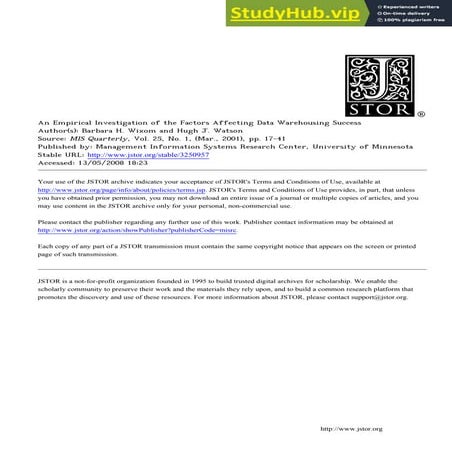 AN EMPIRICAL INVESTIGATION OF THE FACTORS AFFECTING DATA WAREHOUSING ...
