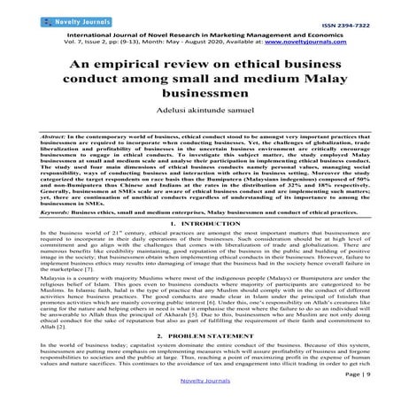 An empirical review on ethical business conduct among small and medium Malay ...
