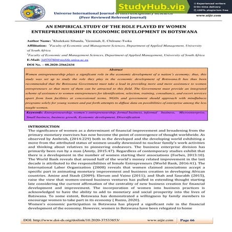 AN EMPIRICAL STUDY OF THE ROLE PLAYED BY WOMEN ENTREPRENEURSHIP IN ...