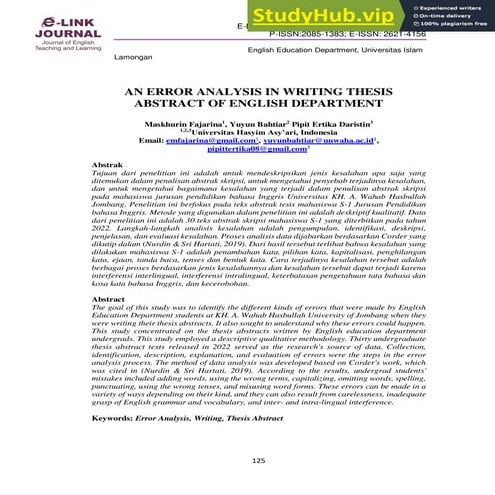 An Error Analysis In Writing Thesis Abstract Of English Department | PDF