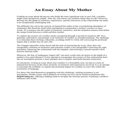 An Essay About My Mother. South Baylo University