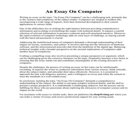 An Essay On Computer. Click here to view my essay on computer networks