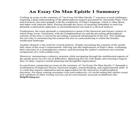 An Essay On Man Epistle 1 Summary
