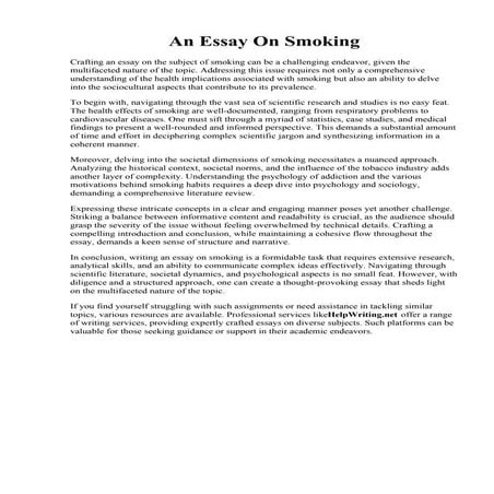 An Essay On Smoking. ARGUMENTATIVE ESSAY - ARGUMENTATIVE ESSAY SMOKING SHOULD...