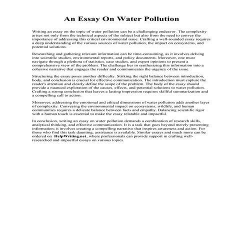 An Essay On Water Pollution. Pacifica Graduate Institute