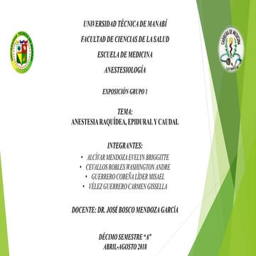 Anestesia raquidea, epidural y caudal