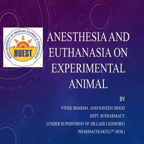 Anesthesia and euthanasia of experimental animal by vivek and naveen