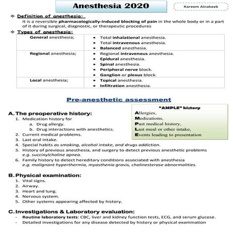 Anesthesia Q&A 2020: Summary Notes
