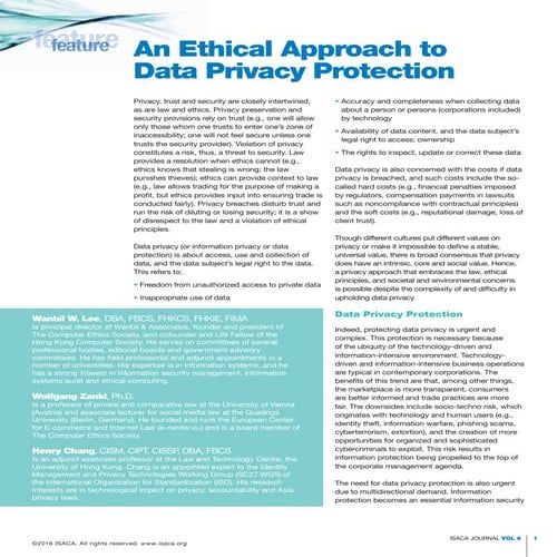 An ethical approach to data privacy protection