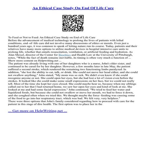 An Ethical Case Study On End Of Life Care | PDF