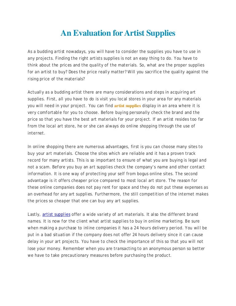 An Evaluation for Artist Supplies