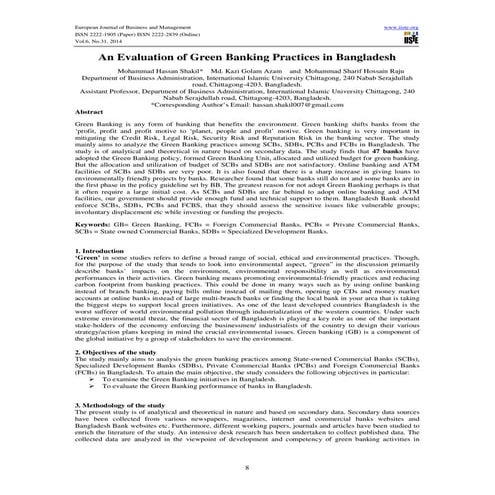 An evaluation of green banking practices in bangladesh | PDF